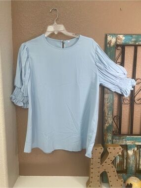 Light Blue Puff Sleeve Women's Top